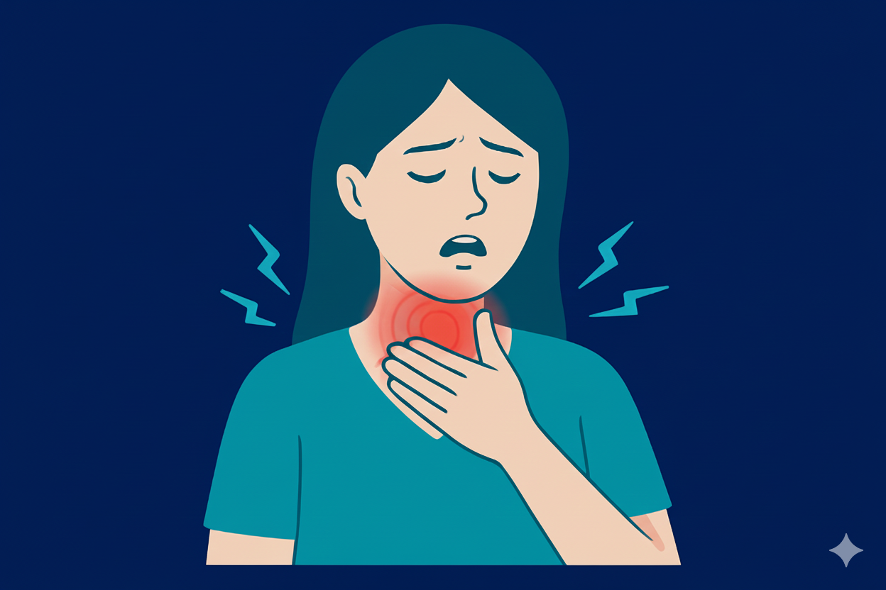 A feeling of pressure or tightness in the throat